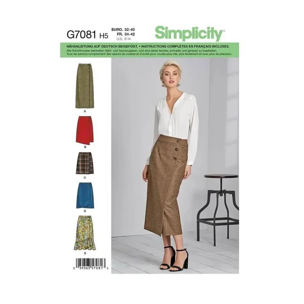 Patron Simplicity 8699 Jupes drapées à variation de longueurs pour femmes de 34 à 5