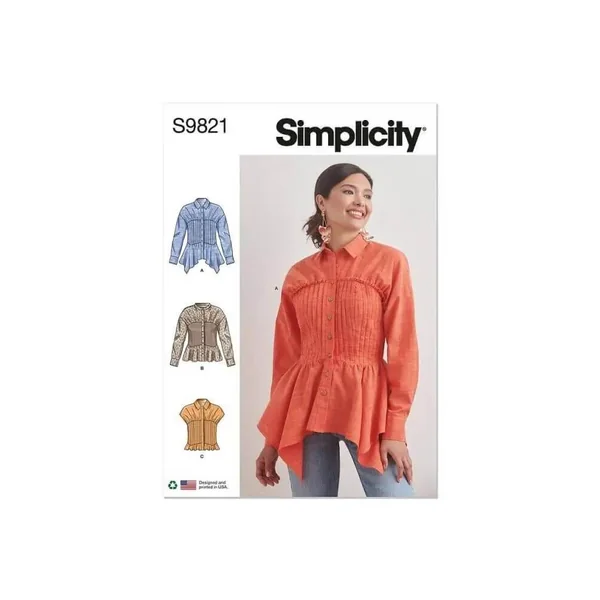Patron Simplicity 9821 - Chemisier avec variations de col, manches et ourlet pour dames