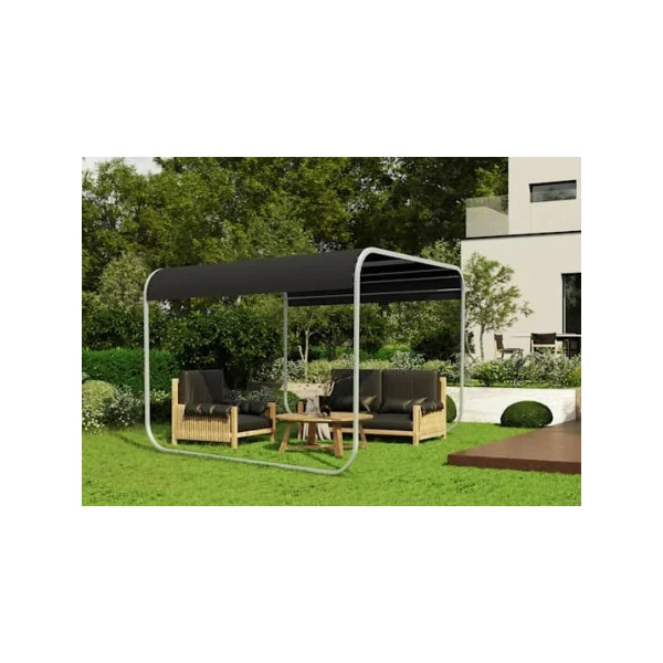 Pavillon de jardin luxueux avec toit ouvrant 3x3m Structure en Inox Tonnelle de jardin design toit noir