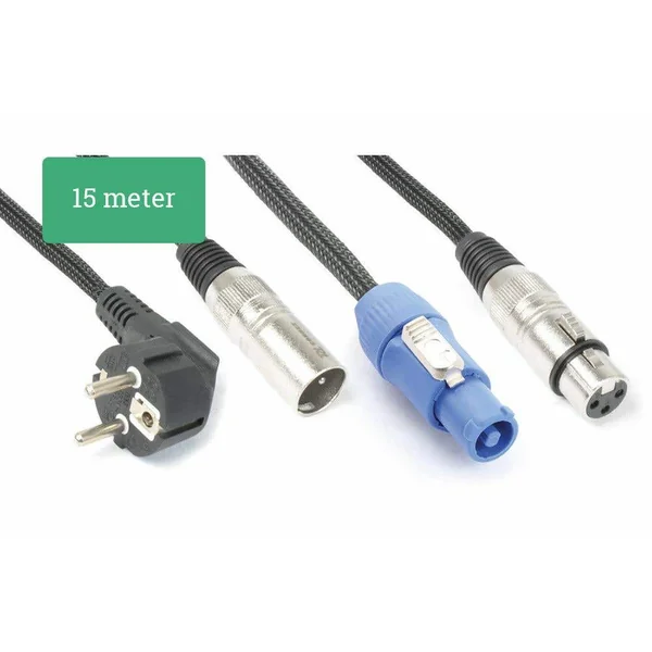 PD Connex CX08-15 Câble Combiné Lumière Schuko - XLR Mâle / PowerCon A - XLR Femelle 15M
