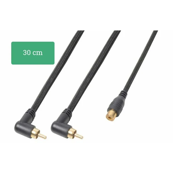 PD Connex Câble Audio Cordon 2x RCA Mâle Coudé/1x RCA Femelle - 0,3m - Idéal pour Relier votre Ordinateur Portable, votre TV, Tablette, Smartphone…
