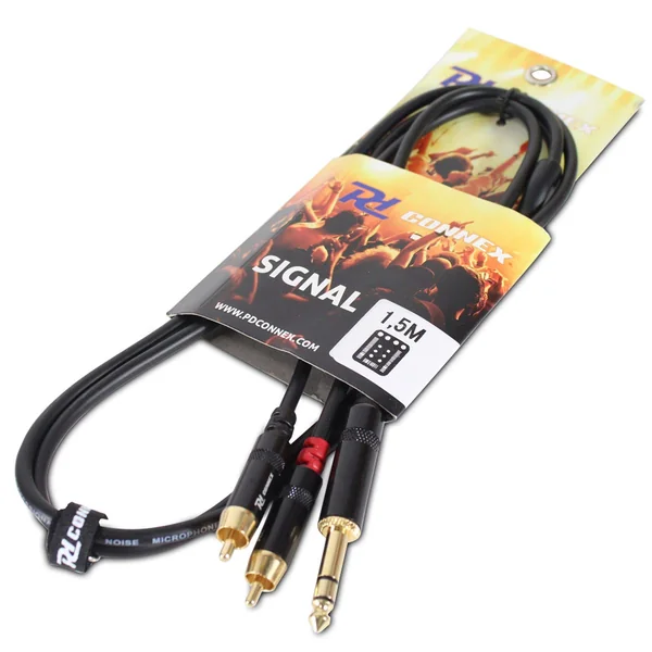 PD Connex Câble Audio Cordon Jack 6,35 Mâle Stéréo/2x RCA Mâle - 1,5m