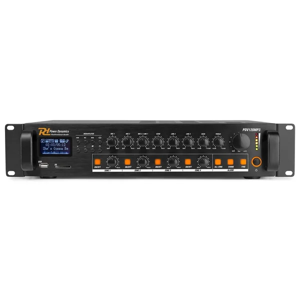 PDV120MP3 Power dynamics ampli 120W public adress avec USB Bluetooth Tuner FM 4 zones