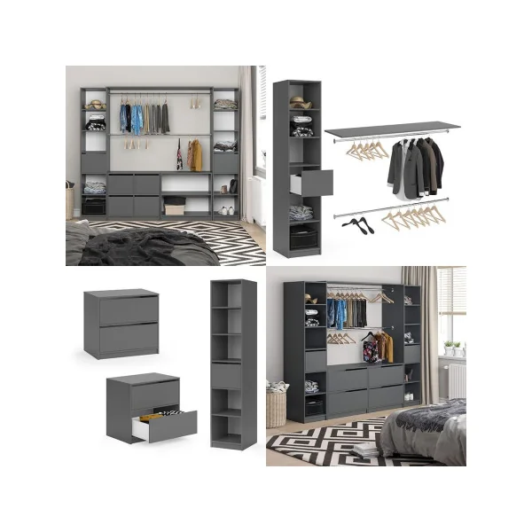 Penderie complète avec commodes anthracite Dressing ouvert Dressing chambre