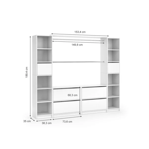 Penderie complète avec commodes blanche Dressing ouvert Dressing chambre