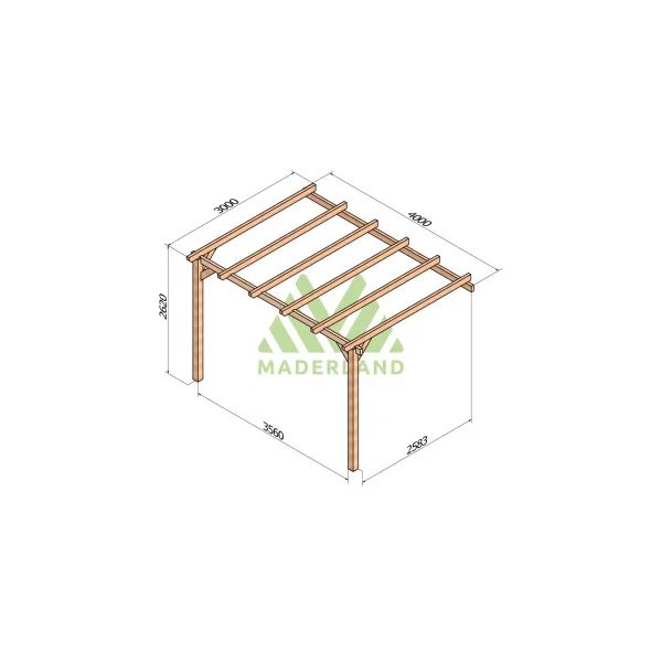 Pergola 12m² 400x300 cm adossée en bois d'Europe du Nord lamellé collé