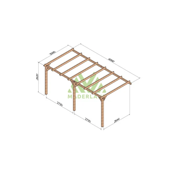 Pergola 18m² 600x300 cm adossée en bois d'Europe du Nord lamellé collé