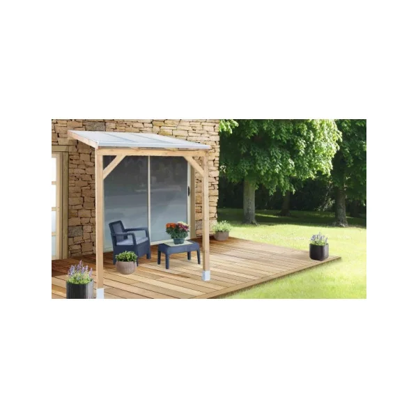 Pergola 300x200 cm adossée Pin autoclave avec toit en polycarbonate Tonnelle adossée Couverture de toit bois massif