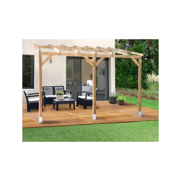 Pergola 300x680 cm adossée Pin autoclave Tonnelle adossée Couverture de toit bois massif