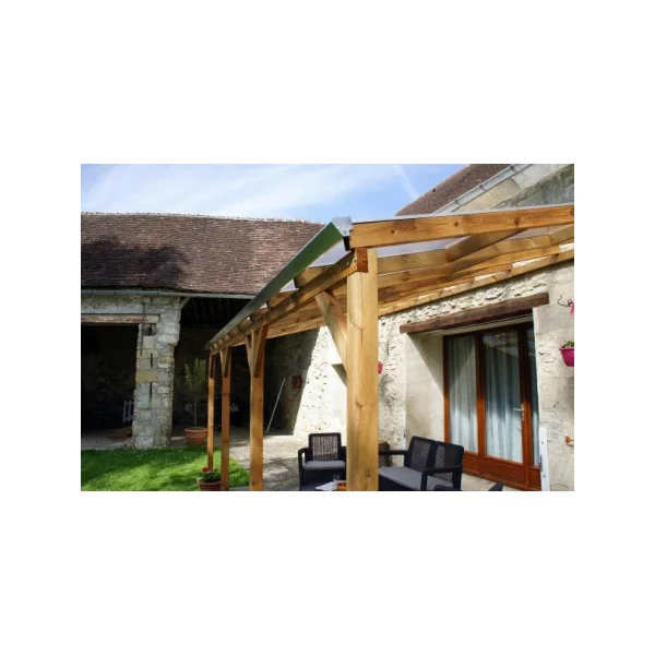 Pergola 300x860 cm adossée Pin autoclave avec toit en polycarbonate Tonnelle adossée Couverture de toit bois massif