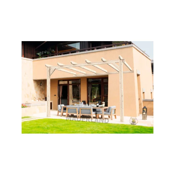 Pergola 9m² 300x300 cm adossée en bois d'Europe du Nord lamellé collé