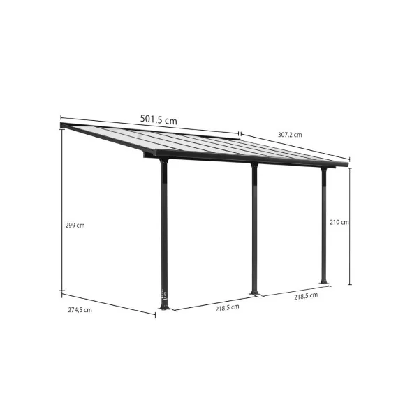 Pergola adossée 15,38m² 5x3m Aluminium Anthracite Toit de Terrasse en Polycarbonate