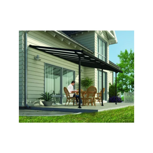 Pergola adossée 5x3m aluminium anthracite Toit de terrasse en polycarbonate