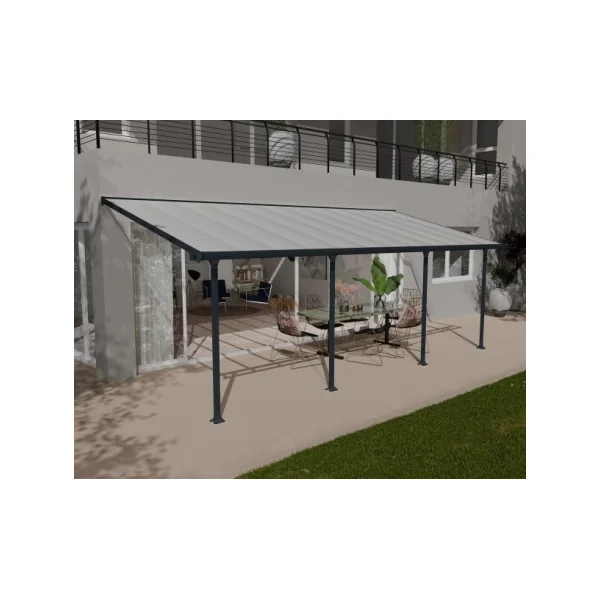 Pergola adossée 7x3m aluminium anthracite Toit de terrasse en polycarbonate