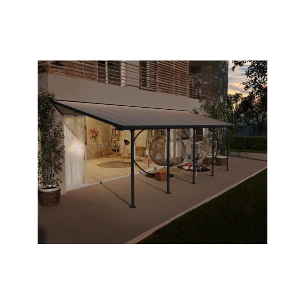 Pergola adossée 8x3m aluminium anthracite Toit de terrasse en polycarbonate