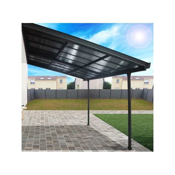 Pergola adossée avec Toit Amovible 12,04m² 4x3m Aluminium Anthracite Toit de Terrasse en Polycarbonate