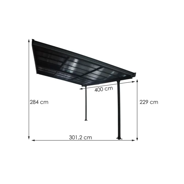 Pergola adossée avec Toit Amovible 12,04m² 4x3m Aluminium Anthracite Toit de Terrasse en Polycarbonate