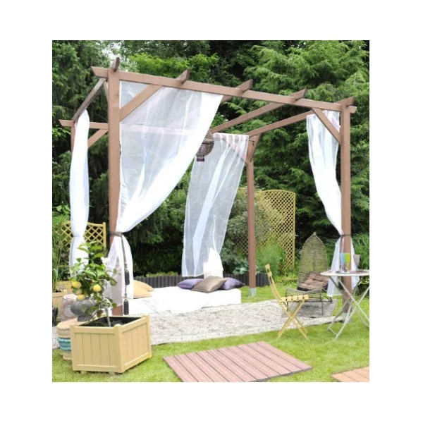 Pergola carré en pin autoclave 300x300 cm autoportante Tonnelle de jardin bois massif