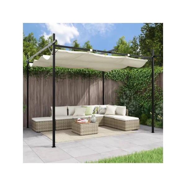 Pergola de Jardin avec Toit rétractable Crème 2,95x2,92m Tonnelle de Jardin Tonnelle Terrasse Pergola Terrasse