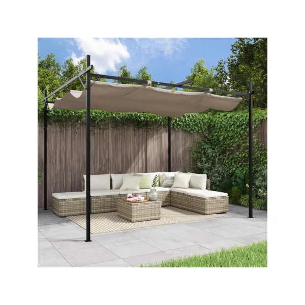 Pergola de Jardin avec Toit rétractable Taupe 2,95x2,92m Tonnelle de Jardin Tonnelle Terrasse Pergola Terrasse