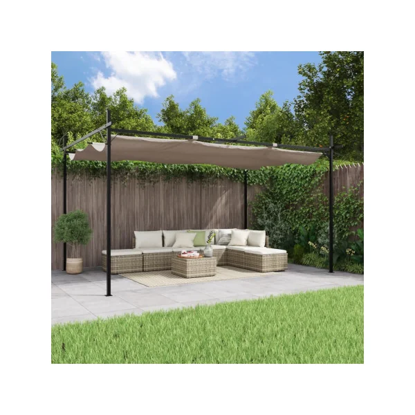 Pergola de Jardin avec Toit rétractable Taupe 3,95x2,92m Tonnelle de Jardin Tonnelle Terrasse Pergola Terrasse