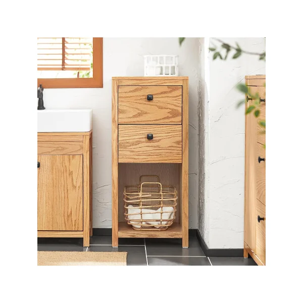Petite colonne de salle de bain bois naturel Armoire basse de salle de bain