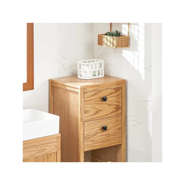 Petite colonne de salle de bain bois naturel Armoire basse de salle de bain