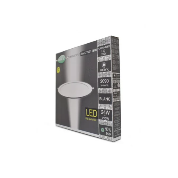 Plafonnier LED encastrable, forme ronde de diamètre 300mm 24W 4000k finition blanche