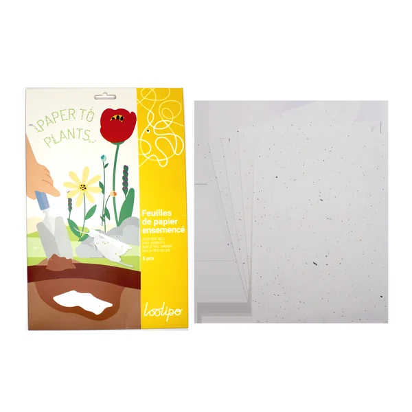 Pochette 5 feuilles assorties papier A4 ensemencé 4 graines