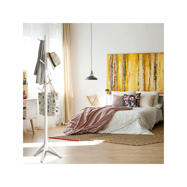 Porte manteaux blanc en bois massif Porte manteau sur pied portant avec 8 patères