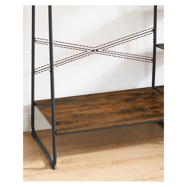 Porte manteaux industriel avec crochets Portant tringle avec étagère marron rustique et noir