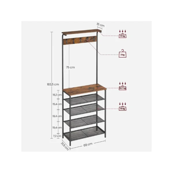 Porte manteaux industriel Meuble chaussures 4 niveaux rangement chaussures meuble d'entrée industriel