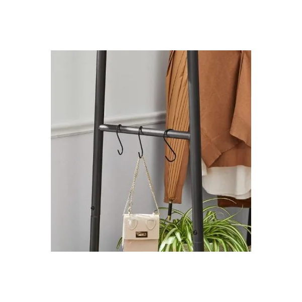Porte manteaux industriel portant tringle avec étagère marron rustique et noir