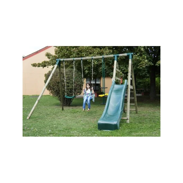 Portique extérieur pour enfant 2 Balançoires + 1 face à face et toboggan