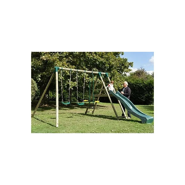 Portique extérieur pour enfant 2 Balançoires + 1 face à face et toboggan