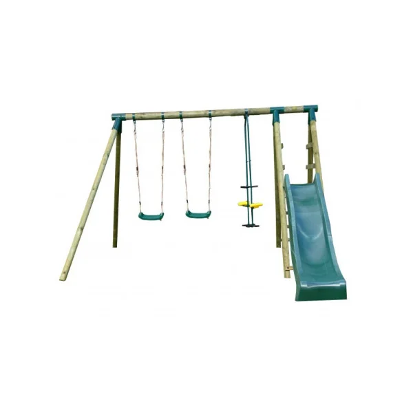 Portique extérieur pour enfant 2 Balançoires + 1 face à face et toboggan
