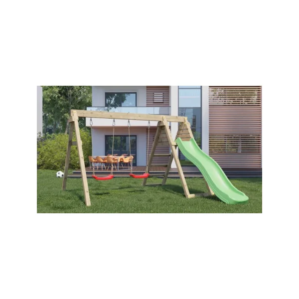 Portique extérieur pour enfant avec toboggan et 2 balançoires