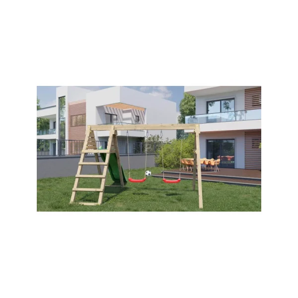 Portique extérieur pour enfant avec toboggan et 2 balançoires