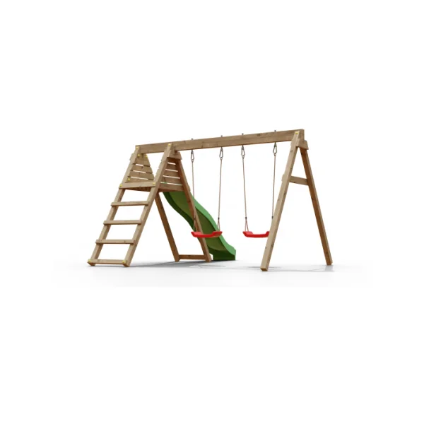 Portique extérieur pour enfant avec toboggan et 2 balançoires