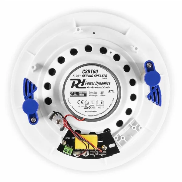 Power Dynamics CSBT60 - 2 Haut-Parleurs de Plafond Bluetooth, 5,25", 120 Watts/8 Ohms, 60 Watts - Blanc