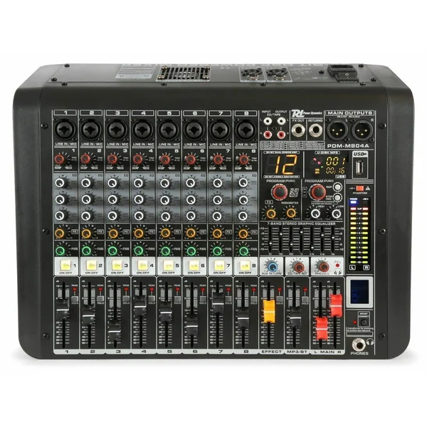 Power Dynamics DM-M804A - Console de Mixage Amplifiée 8 Canaux, USB MP3 BT