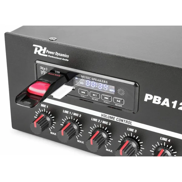 Power Dynamics PBA120 - Amplificateur Bluetooth, 120 Watts, FM/USB/SD/MP3, avec Télécommande
