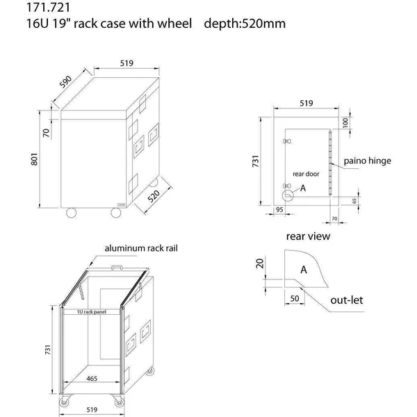 Power Dynamics PD-F16U8 - Flightcase Rack avec Roulettes 19", Espace 16U et 8U