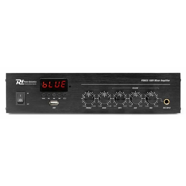 Power Dynamics PDM25 - Amplificateur 100V 25W, Bluetooth, MP3, USB, AUX, avec Télécommande