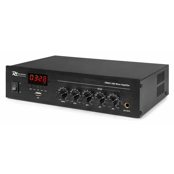 Power Dynamics PDM45 - Amplificateur 100V 45W RMS, Bluetooth, MP3, USB, AUX, avec Télécommande