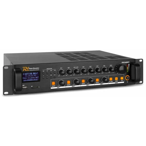 Power Dynamics PDV240MP3 - Amplificateur Mixeur 100V 4 Zones, 240W, FM/BT/USB/SD/MP3