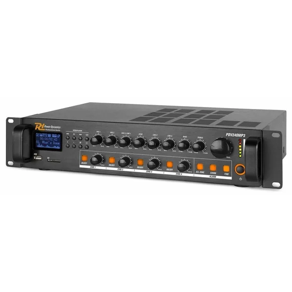 Power Dynamics PDV240MP3 - Amplificateur Mixeur 100V 4 Zones, 240W, FM/BT/USB/SD/MP3