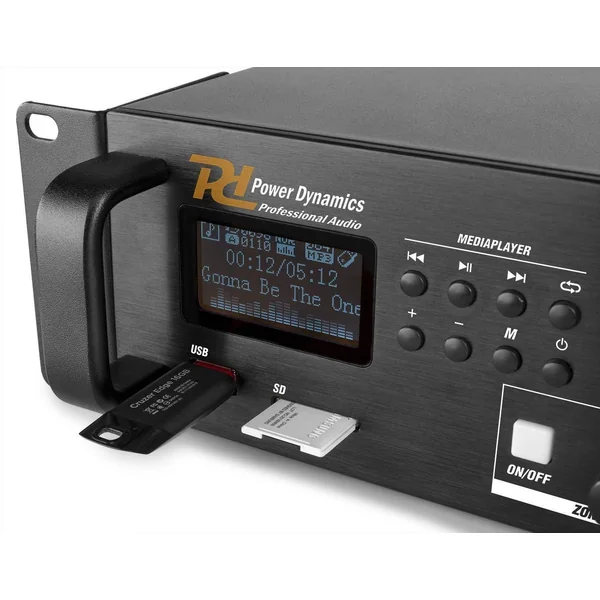 Power Dynamics PDV360MP3 - Amplificateur Mixeur 100V 4 Zones, 360W, FM/BT/USB/SD/MP3