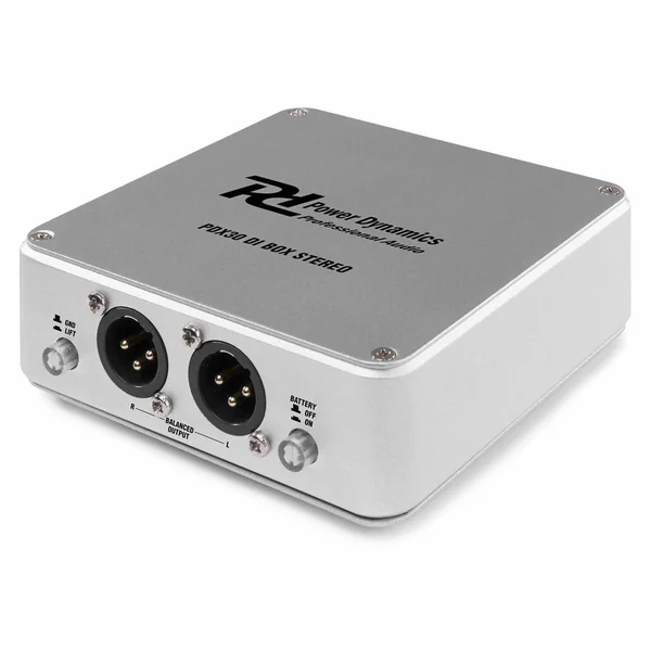 Power Dynamics PDX30 - Boîtier DI Stéréo, Compatible Batterie - Aluminium