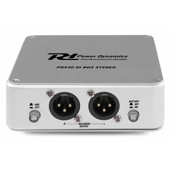 Power Dynamics PDX30 - Boîtier DI Stéréo, Compatible Batterie - Aluminium